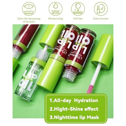 4 Colors Lip Oil Lip Glaze,Hydrating Tinted Plumping Lip Gloss,Clear Pink Shiny Glow Reviver Lip Care Oil,Longlasting Non-sticky Transparent Lip Oil,Christmas Makeup Gift Kit for Women-SetA
