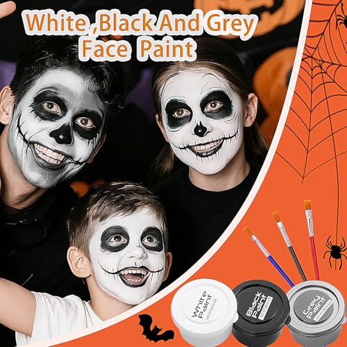White Black Grey Face Paint Kit with Brushes for Halloween & Cosplay