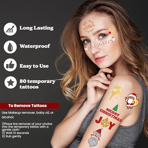 Christmas Temporary Tattoos - Glitter & Metallic Designs