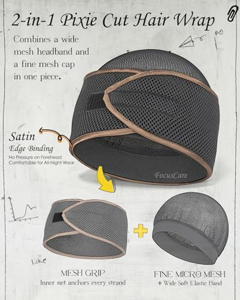 FocusCare 2-in-1 Anti-Slip Mesh Hair Wrap for Short Hair & Pixie Cuts