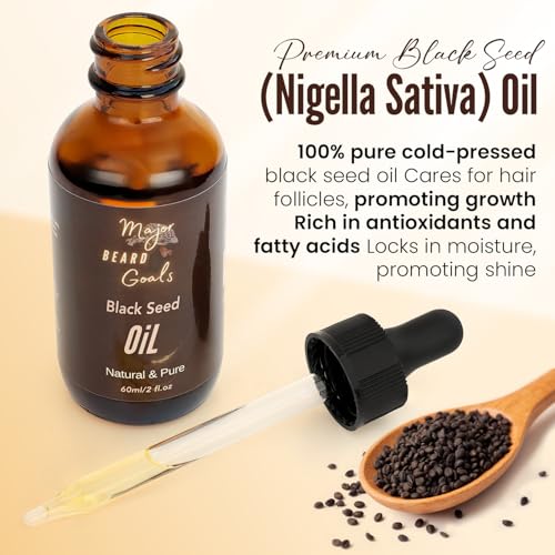 Black Seed Beard Oil for Men - 100% Cold Pressed Black Cumin Seed Oil for Beard Growth, Strengthens, Conditions, and Hydrates - Hair, Beard, and Mustache Oil for Dry Skin - 2oz