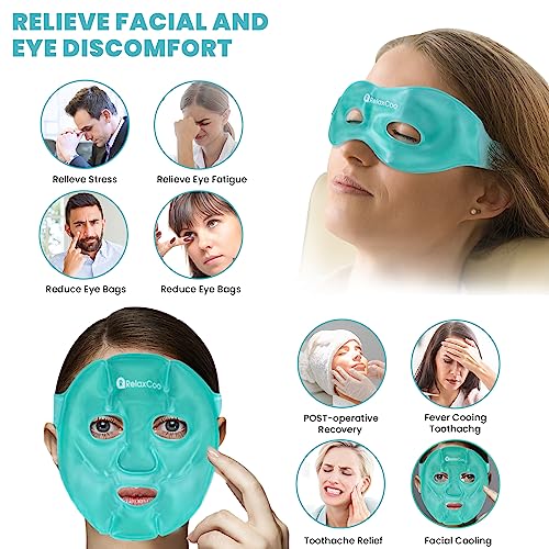 RelaxCoo Ice Face Eye Mask for Dark Circles and Puffiness Cold Warm Compress, Gel Cold Cooling Face Mask Package for Women and Men, Migraines, Headache, Stress and Relaxation