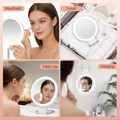 SANYCASA Lighted Makeup Mirror - 1X/30X Magnifying, Rechargeable, 3 Color Adjustable LED