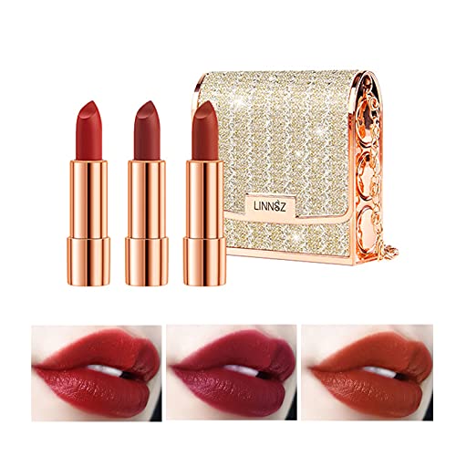 Matte Lipstick Set 3pc with Chain Bag - Long Lasting Velvet