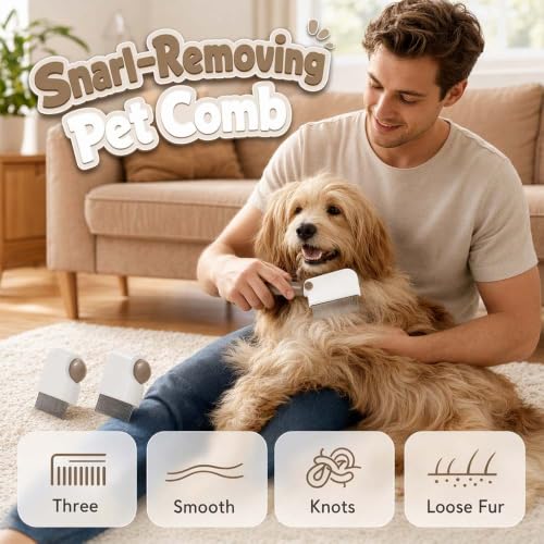 3-in-1 Pet Grooming Comb with Detangling Rake
