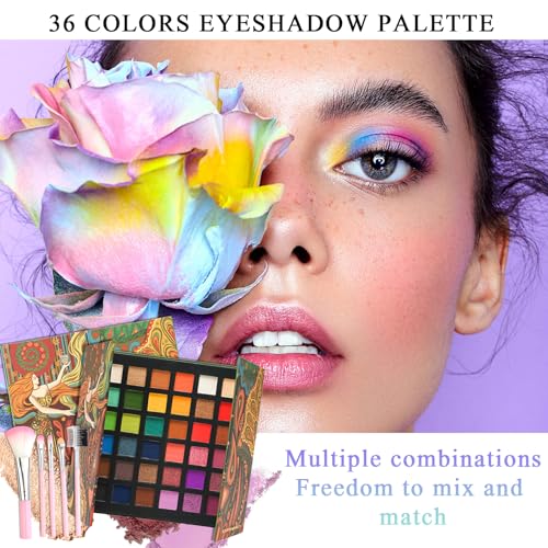 36 Colors Makeup Eyeshadow Palette, Colorful Matte Glitter Eyeshadow Makeup Palette, Professional Waterproof Shimmer Eyeshadow Palette, Highly Pigmented Powder Eyeshadow Makeup Set(A)