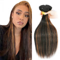 300g Brown Highlight Human Hair Extensions - Straight Bundles 18-22 Inches