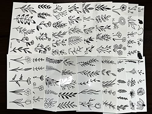 18 Sheets Temporary Tattoos Realistic Floral Black