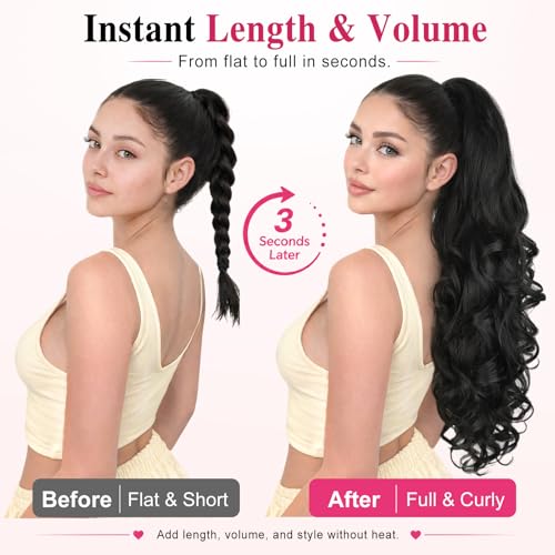 24 Inch Claw Clip Ponytail Extension Curly Wavy Black