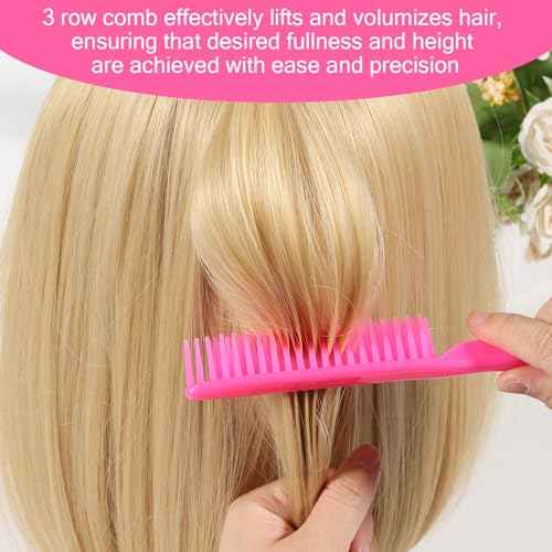 SIMPOR 3 Row Hair Comb for Natural Detangling Hair Styling Brush Nylon Bristle Unbraider Teasing Comb Rat Tail for Women Men Rose Pink
