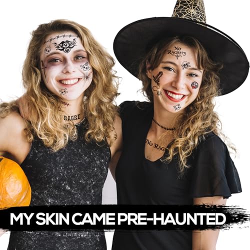Halloween Temporary Tattoos 4 Sheets - Realistic Fake Tattoo Stickers