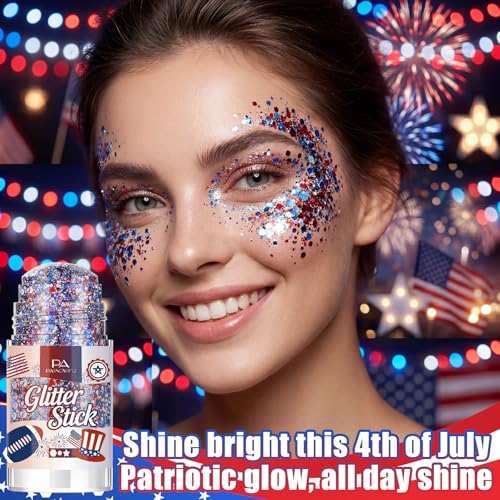 Patriotic Red White Blue Hair Glitter Stick - Long Lasting & Waterproof