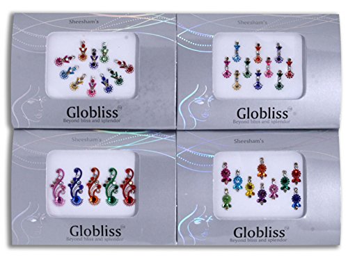 Crystal Indian Bindis 4 Pack - Colorful Face Gems Sticker