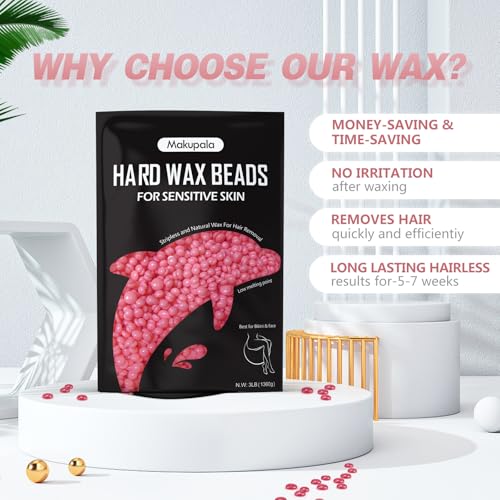3lb Hard Wax Beads for Hair Removal, Pink Grande Bulk Waxing Beads for Coarse & Fine Hair, Face Bikini Body Brazilian Sensitive Skin, Stripless Wax Bean, Big bag for Professional Salon & Home Refill