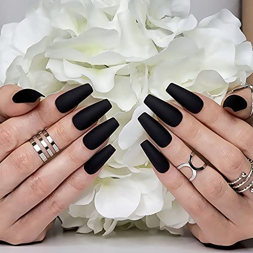Hypnaughty Press On Nails - Maroon Xtreme & Noir Matte Coffin, Trendy & Salon Quality Reusable Nails With Kit