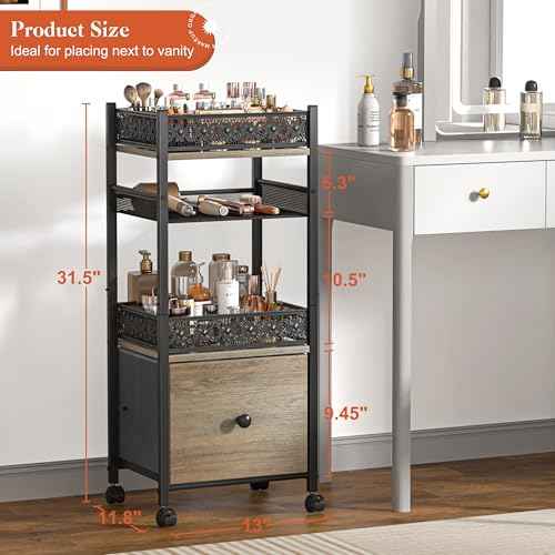 Makeup Organizer, Large Skincare Organizers, Make Up Organizers for Vanity, Makeup Storage Cosmetic Organizer with Drawer, Bathroom Vanity Organizer Makeup Holder Cart for Skin Care Hair Tool Beauty