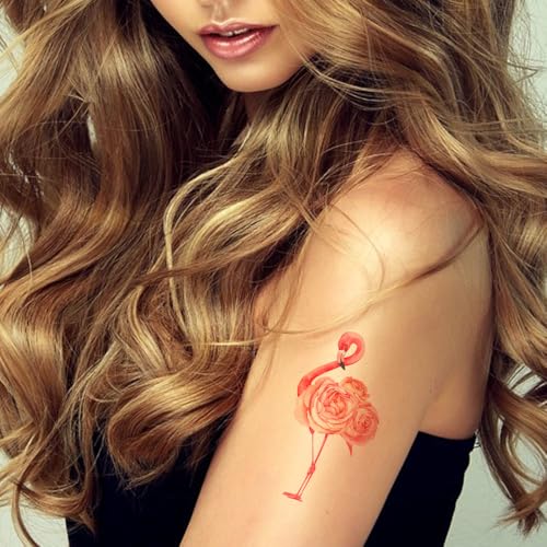 Pink Flamingo Temporary Tattoos - 12 Sheets Watercolor Design
