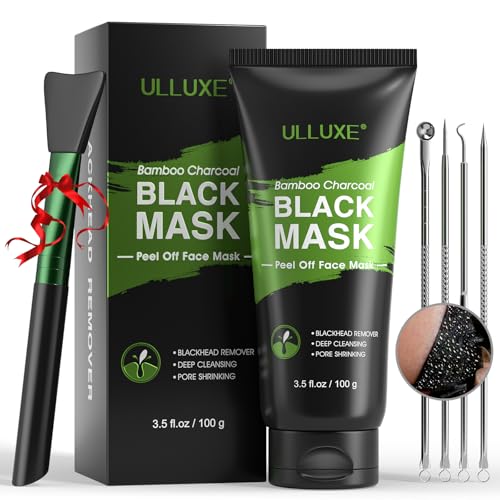 Blackhead Remover Mask Kit, Charcoal Peel Off Mask for Face Nose Blackheads Acne and Deep Pores Cleansing, Black Face Mask Peel, Charcoal Mask with Brush and Pimple Extractors, (3.5 Fl.oz)