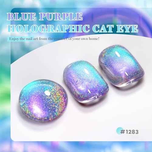 RARJSM Rainbow Cat Eye Gel Nail Polish Blue Purple Aurora Holographic Laser Iridescent Glitter Sparkle 9D Cateye Gelpolish with Magnet Stick Soak off UV LED Curing Requires Home Salon Diy