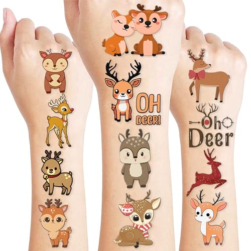 100 PCS Cute Reindeer Temporary Tattoos for Kids