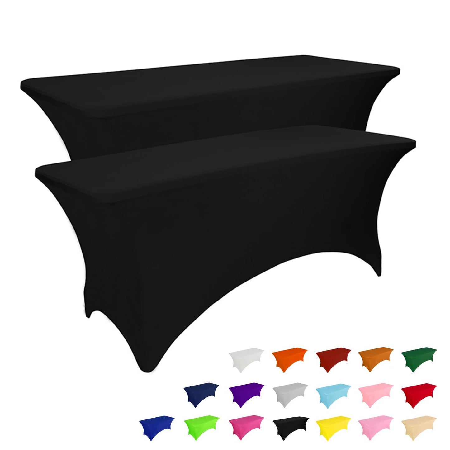 IVAPUPU 2 Pack 8FT Table Cloth for Rectangular Fitted Events Stretch Black Table Covers Washable Table Cover Spandex Tablecloth Table Protector for Party, Wedding, Cocktail, Banquet, Festival