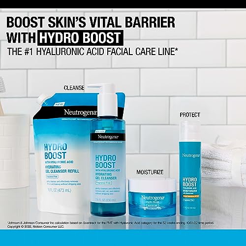 Neutrogena Hydro Boost Fragrance Free Hydrating Gel Facial Cleanser with Hyaluronic Acid, Daily Foaming Face Wash & Makeup Remover, Gentle Face Wash, Non-Comedogenic, 7.8 fl. oz