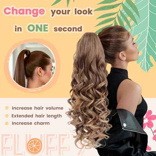 Ponytail Extension, 26 Inch Long Pony tails Hair Extensions for Women Wavy Curly Claw Clip Ponytail Fluffy Natural Fake Pony tail Hair Pieces for Women (Black, 26 Inch)