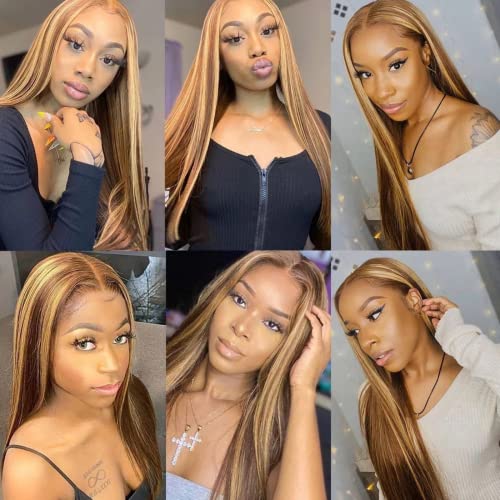 SUPERLOOK Honey Blonde Lace Front Wigs Human Hair 13x4 Ombre Lace Front Wig Human Hair 4/27 Highlight Lace Front Wigs Human Hair 200% Density HD Lace Frontal wig (20inch,4/27 13X4 Straight)