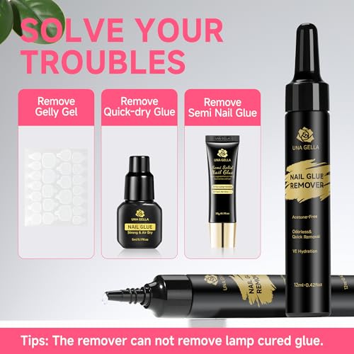 UNA GELLA Low-Odor Gel Nail Glue Remover for Press-On Nails 24ml, Gentle & Acetone-Free