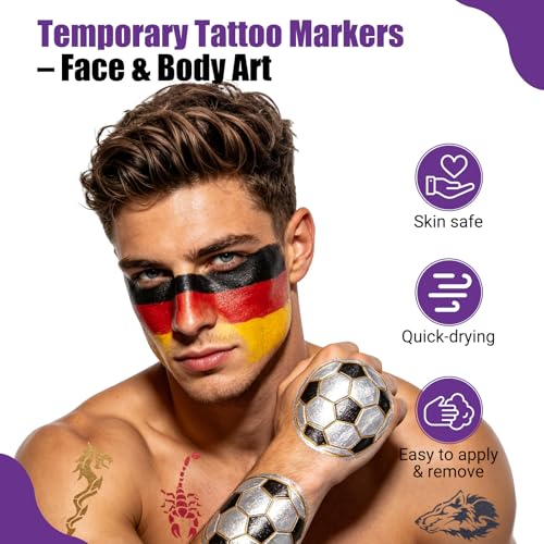 Joyeee Metallic Temporary Tattoo Markers 10 Colors with 139 Stencils