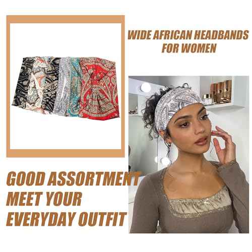 Yeshan Wide Headbands for Women Boho Knotted Head Wraps Turbans Non Slip Bandana Headbands Sport Yoga Workout Stretchy Hair bands,Pack of 6