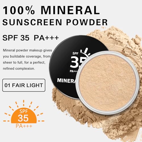 Mineral Foundation Powder,SPF 35,Lightweight Mineral Sunscreen Powder for Face,Reduces Shine,Talc Free Foundation,0.35 oz,01 Fairly Light