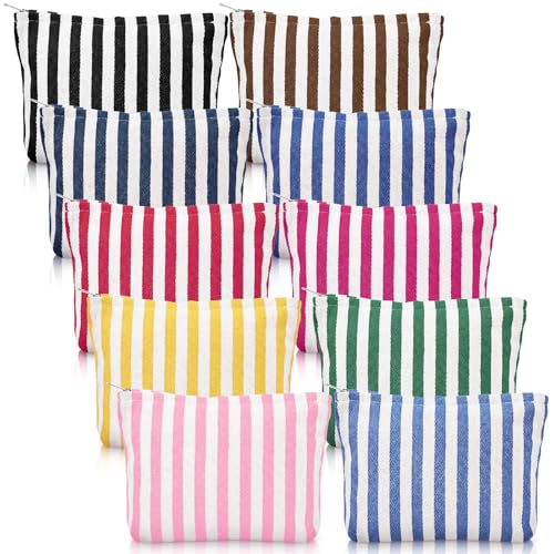 Abbylike 10-Pack Striped Makeup Bags - Compact Travel Pouches