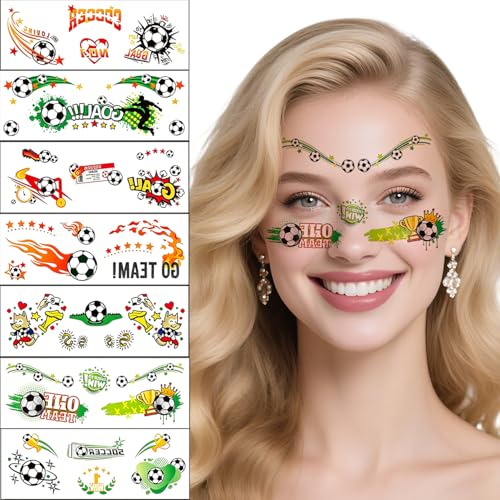 Soccer Face Temporary Tattoos 7 Sheets Waterproof