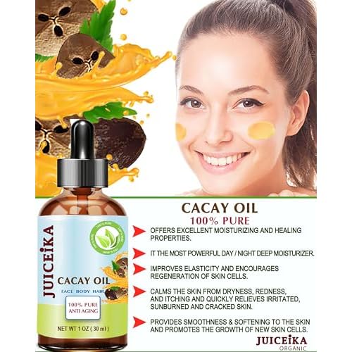 CACAY OIL 100% Pure Natural Virgin Unrefined Cold-Pressed Carrier Oil 1 Fl oz 30 ml For Face, Skin, Body, Hair, Lip, Nails