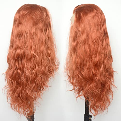 Luwigs 360 Copper Red Natural Wavy Lace Front Wigs Synthetic Loose Body Wave Ginger Heat Fiber Hair for Women Replacement Wigs Half Hand Tied Cosplay Daily Wear 22inch (22 Inch, 13x3,Coppre Red,Wavy)