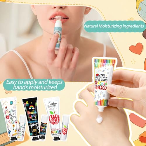 Loopeer 15 Sets Teacher Appreciation Gifts Bulk 5 Style Travel Size Lip Balm and Hand Cream Thank You Gift Sets for Teacher Staff Team Woman Man Office Supplies Back to School Party Favors