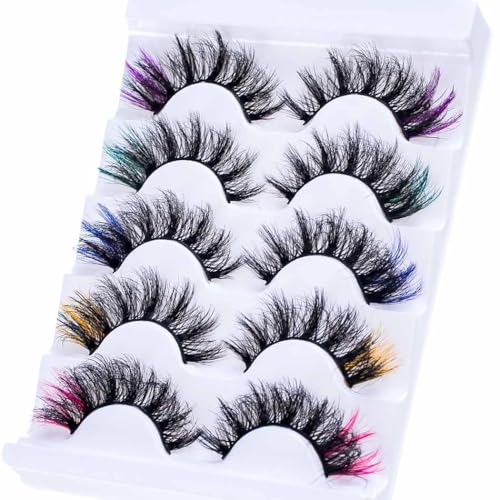 Colored Mink Eyelashes - 7 Pairs Fluffy 3D Faux Lashes