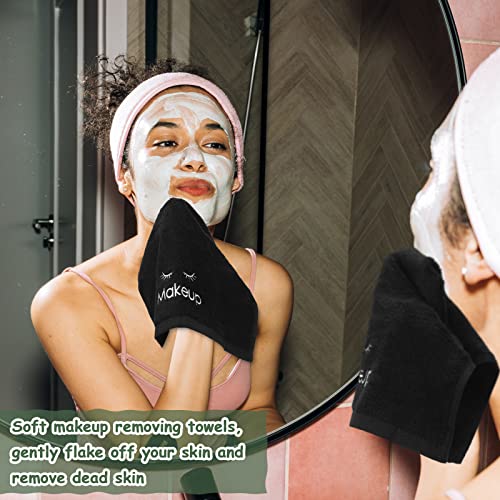 Shimeyao 13x13 Inch Black Makeup Towels Bulk Reusable Makeup Washcloths for Face Facial Remover Washcloths Absorbent Cotton Towel for Salon Spa Women Skin Care(12 Pcs,Classic)