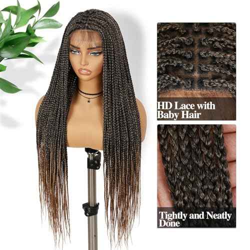 Ombre Box Braided Wig, Long Synthetic Hair, Black to Honey Blonde (Ombre Blonde)