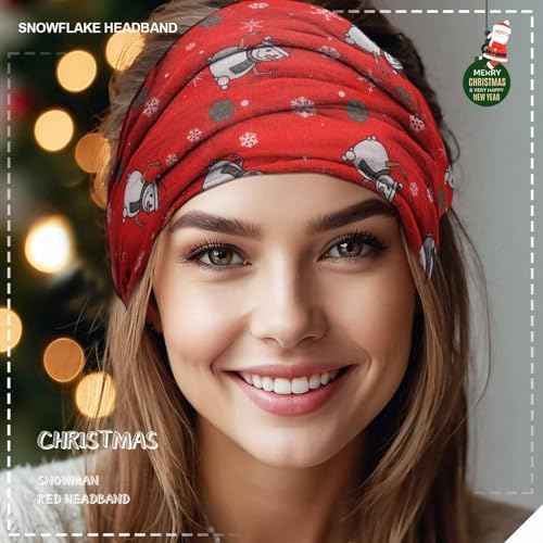 Olbye Christmas Headbands Women Wide Knotted Headband Elastic Nonslip Hairbands Workout Red Head Bands Turban Head Wraps Running Yoga Hair Scarfs Xmas Hair Accessories for Women(Xmas B)
