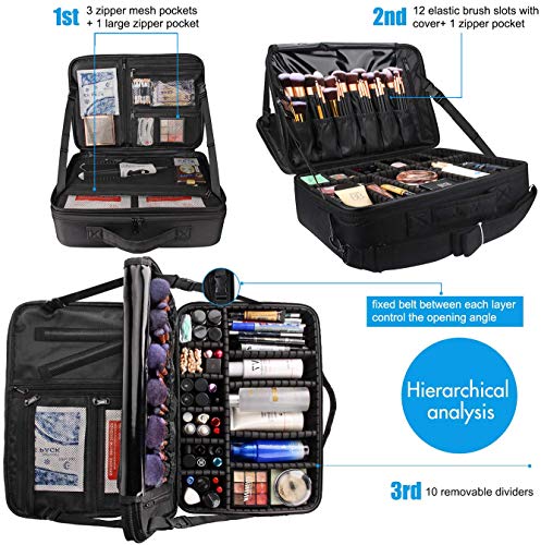 Large 3-Layer Makeup Case with 10 Dividers