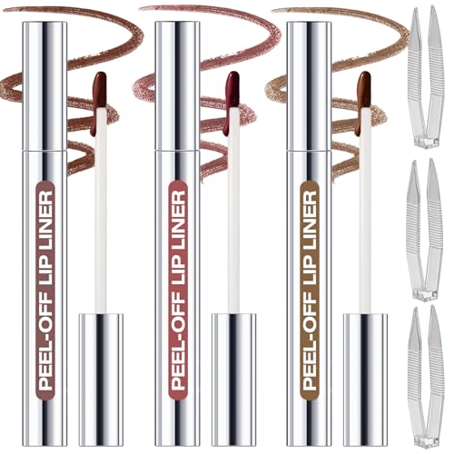 3 Colors Peel Off Lip Liner Stain Kit with Tweezer, Waterproof