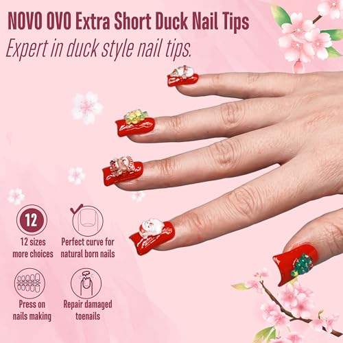 NOVO OVO Duck Nail Tips Full Cover Kit, Clear Soft Gel Flare Feet Nails Press On for Acrylic, Extra Short + Medium +Extra Long Full Cover (each1 box of 120 pcs) Flase Nail Tips