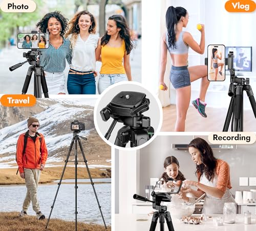JOILCAN Phone Tripod, 67" Tripod Stand for iPhone, Aluminum Extendable Tripod with Remote Carry Bag, Portable Travel Tripod for Selfie Photos Video, Compatible with iPhone Camera Projector DSLR