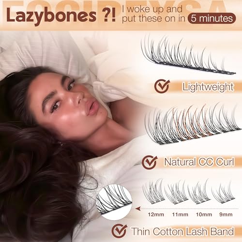 Natural Lash Clusters Velure Clusters Eyelash Kit 9-12mm Short Wispy Eyelash Extensions Kit with Lash Bond and Seal DIY Clusters Eyelash Extensions Kit for Clean Girl Makeup by Focipeysa (White Bond)