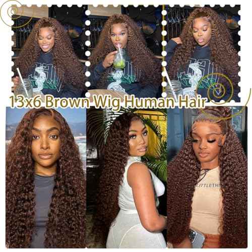 BIANFA 30 Inch Light Brown Deep Wave Lace Front Wigs Human Hair 220 Density 13x6 HD Lace Frontal Wig Curly Human Hair Pre Plucked Wig for Women Honey Brown Glueless with Natural Hairline
