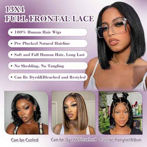 13x4 Lace Front Wigs Human Hair Pre Plucked 11 Inch HD Lace Front Wigs Human Hair Natural Color 180% Density Glueless Wig 100% Virgin Human Hair with Baby Hair for Women