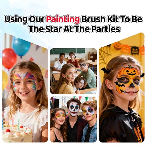 12-Piece Face Paint Brush Set with Stencils & Sponges