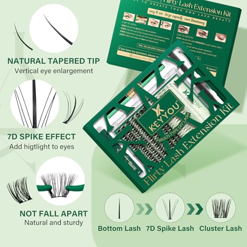 KEYYOU Lash Extension Kit - DIY Clusters with Bond, Seal & Remover